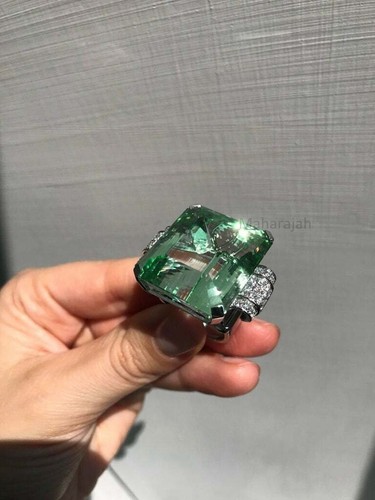 Glittering Sea Green Simulated 82.25CT Aquamarine & White CZ Art Deco Style Ring - Picture 7 of 12