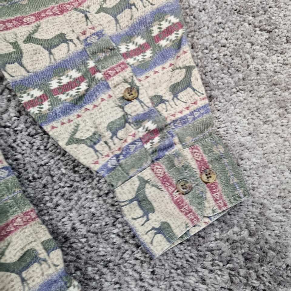 Шерстяная рубашка мужская средний размер M зеленая ацтекская олень с длинным рукавом карманы 100% хлопок - Изображение 4 из 4