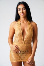 Women's Micro Lace Sheer Mini Dress Bodysuit Backless Cover Up See Through Dress