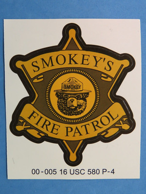 Fire Station STICKER: SMOKEY'S FIRE PATROL ~ Smokey Bear Fire Prevention Message