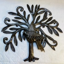 Handmade Haitian Metal Tree Of Life With Peace Dove Wall Hanging-signed