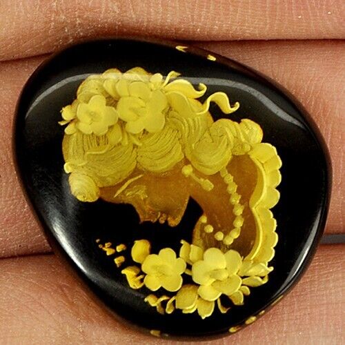 Women In Brown Yellow Amber 10.33 Ct. Pear Cabochon Shape Natural Unheated - Afbeelding 1 van 6
