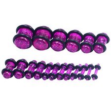 18PCS Ear Gauges Kit Stretching Plug 14G-00G Purple Glitter Piercing O-Ring