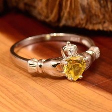 Traditional Irish Claddagh Wedding Ring, Sterling Silver, Topaz And Zirconia