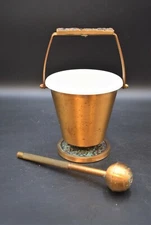 + Vintage Bronze Church Holy Water Bucket & Sprinkler Set + Aspergil + (CU430)