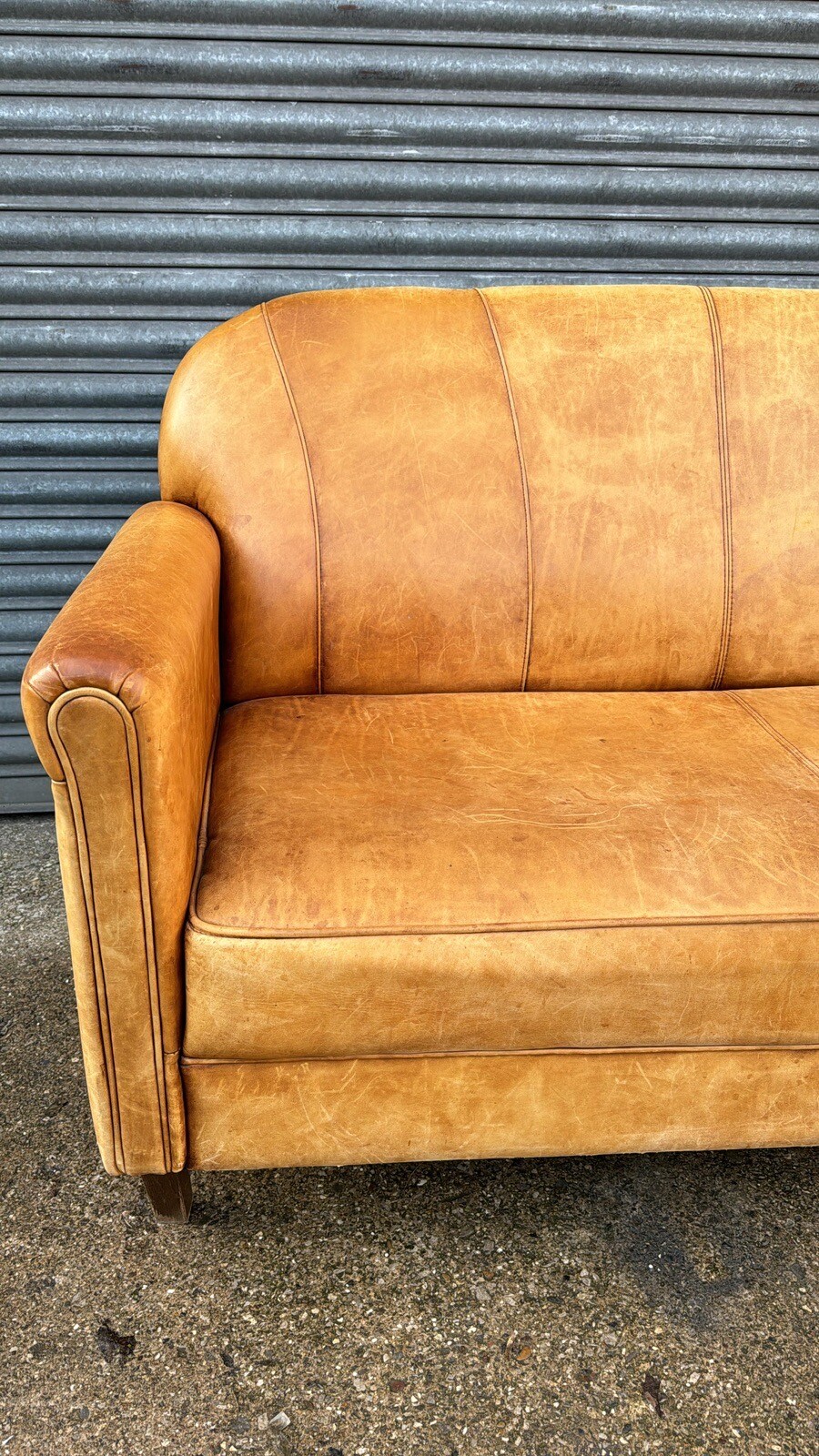 Vintage Art decor Small Tan Leather Sofa eBay