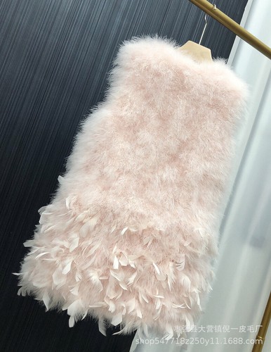 Women Vest Oversized Fur Camisole Furry Turkey Feather Ostrich Long V-neck Vest - Picture 15 of 30