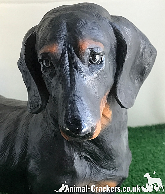 TWO large Dachshund lifelike ornament figurines Sausage Dog lover gift