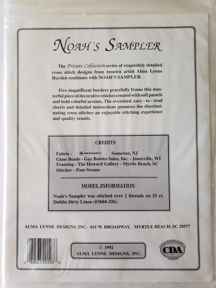 Counted Cross Stitch Noah's Sampler Alma Lynne's Private Collection Pattern 1992 - Image 2 of 4