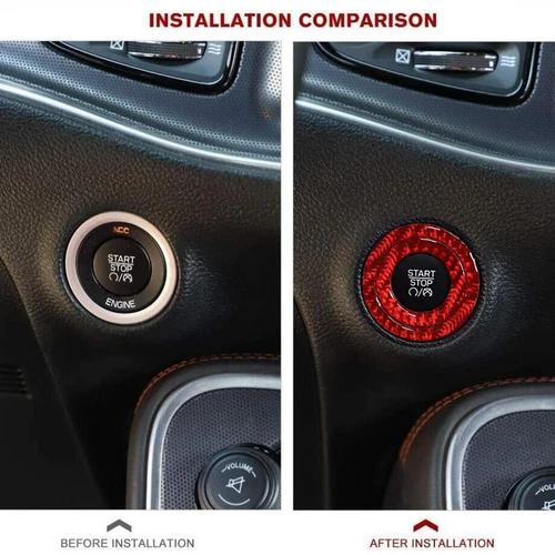For 15-23 Chrysler 300 Red Carbon Engine Start Stop Push Button Cover Ring Trim - Foto 5 di 9