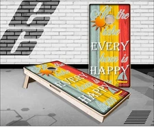 At The Lake Happy Hour Wood Cornhole Boards Bean Bag Toss Game