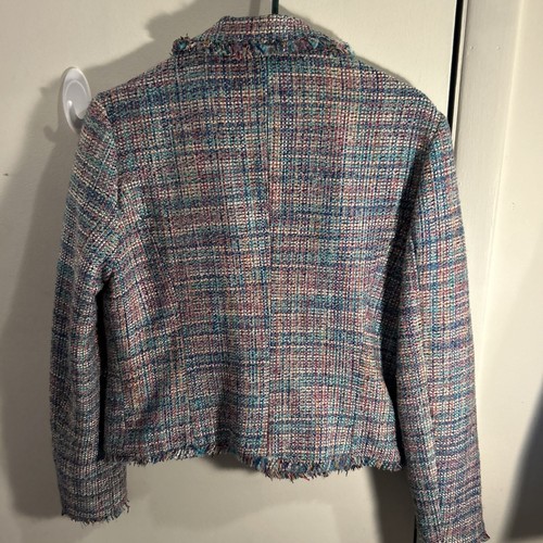 Ice Girl Tweed Jacket Blue Pink Teal Sx Large With Fringe Sleeves Cottage Core - Picture 16 of 23