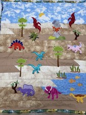 Handmade Dinosaur Toddler Youth Throw Quilt Blanket 40x36 Beautiful New