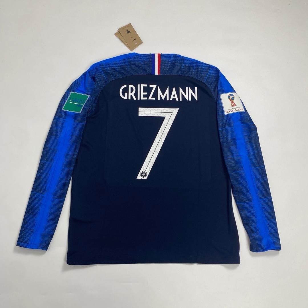 2018 France Home Retro Jersey Griezmann #7 Long Sleeve Vintage Blue Iconic