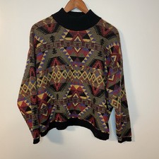 Vintage 90s Coogi Style Sweater Multicolor Aztec Wool Blend Size L Made In Italy
