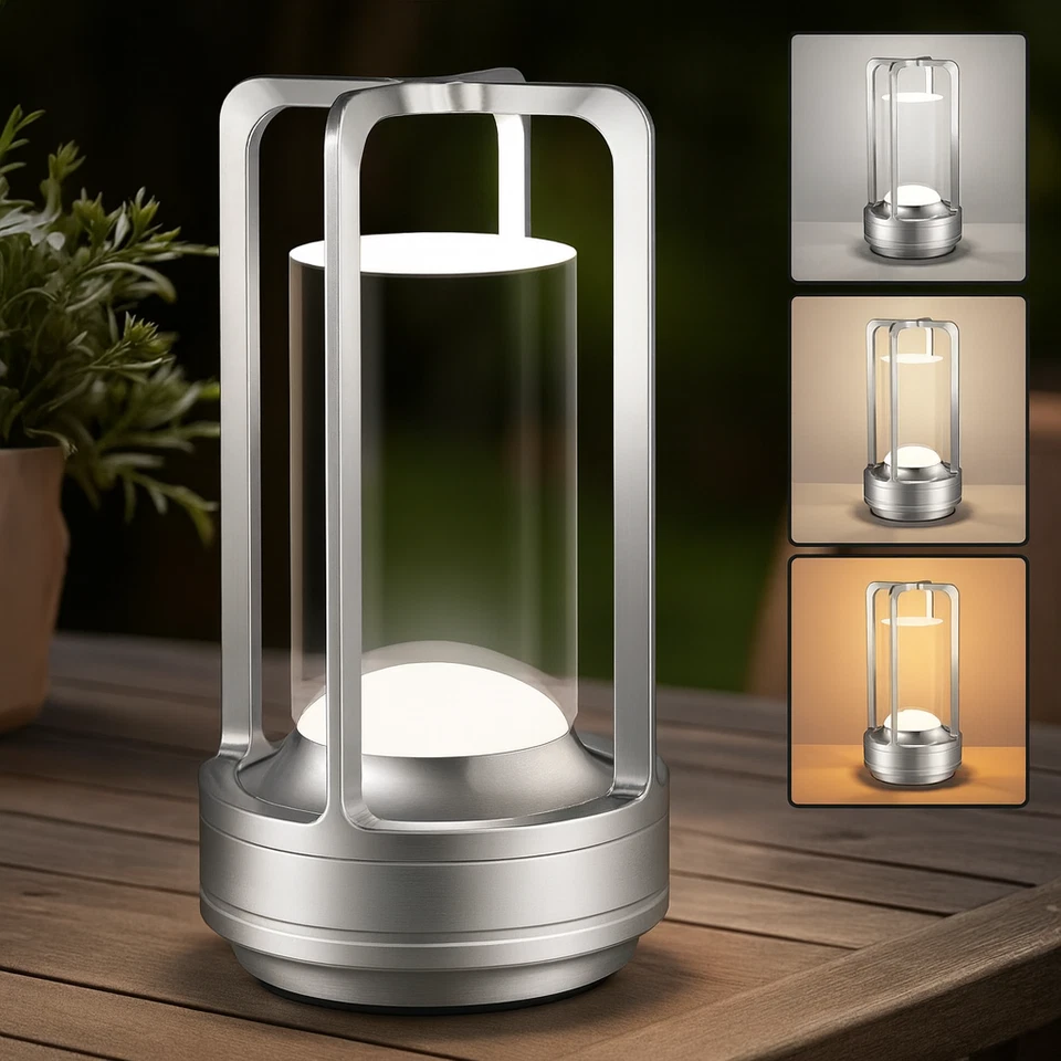 Lampada da Tavolo LED Touch Dimmer 3 Tonalità in Alluminio Ricaricabile 2000mAh - Immagine 2 di 4