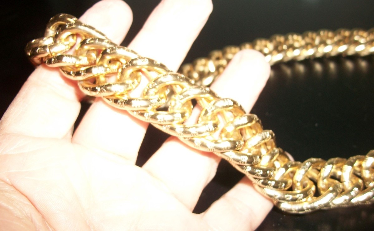 VTG CHUNKY 80s BELT / Statement NECKLACE BOLD Gold CHAIN 37  display picture 2