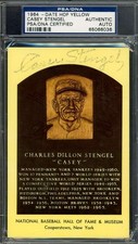 Casey Stengel PSA DNA Coa Signed Gold Hall of Fame Plaque Postcard Autograph