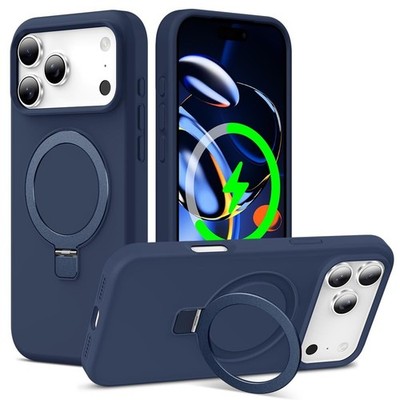 ZHK Liquid Silicone Phone Case with Magnet Stand for iPhone 17 Pro Navy Blue