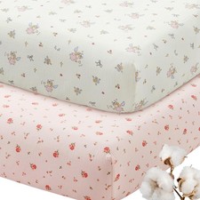 2 Pack Muslin Crib Sheets for Girls, Ultra Soft Cotton Breathable Fitted Baby...
