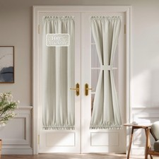 Linen Blackout Door Curtain for French Front Door, Privacy 100 Blackout Ther...