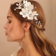 White Flower Hair Clips Wedding Pearl Accessories Bridal Piece Bridesmaids