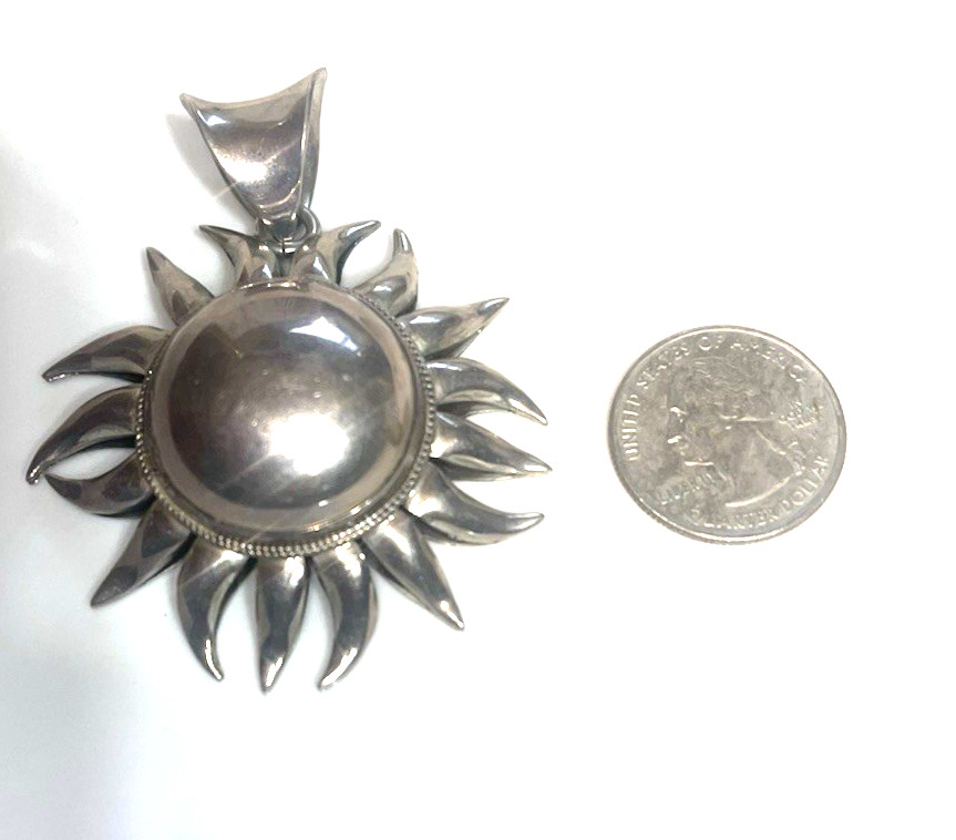 Large Three Dimensional Sun 925 Sterling Taxco Si… - image 5