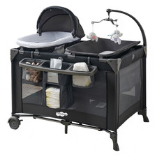 Unisex Nursery Center Playard with Bassinet  Changing Table, Black