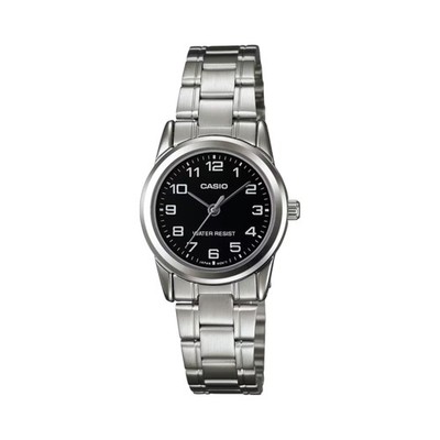 Casio Women's Silver Analog Watch with Black Dial - LTP-V001D-1B