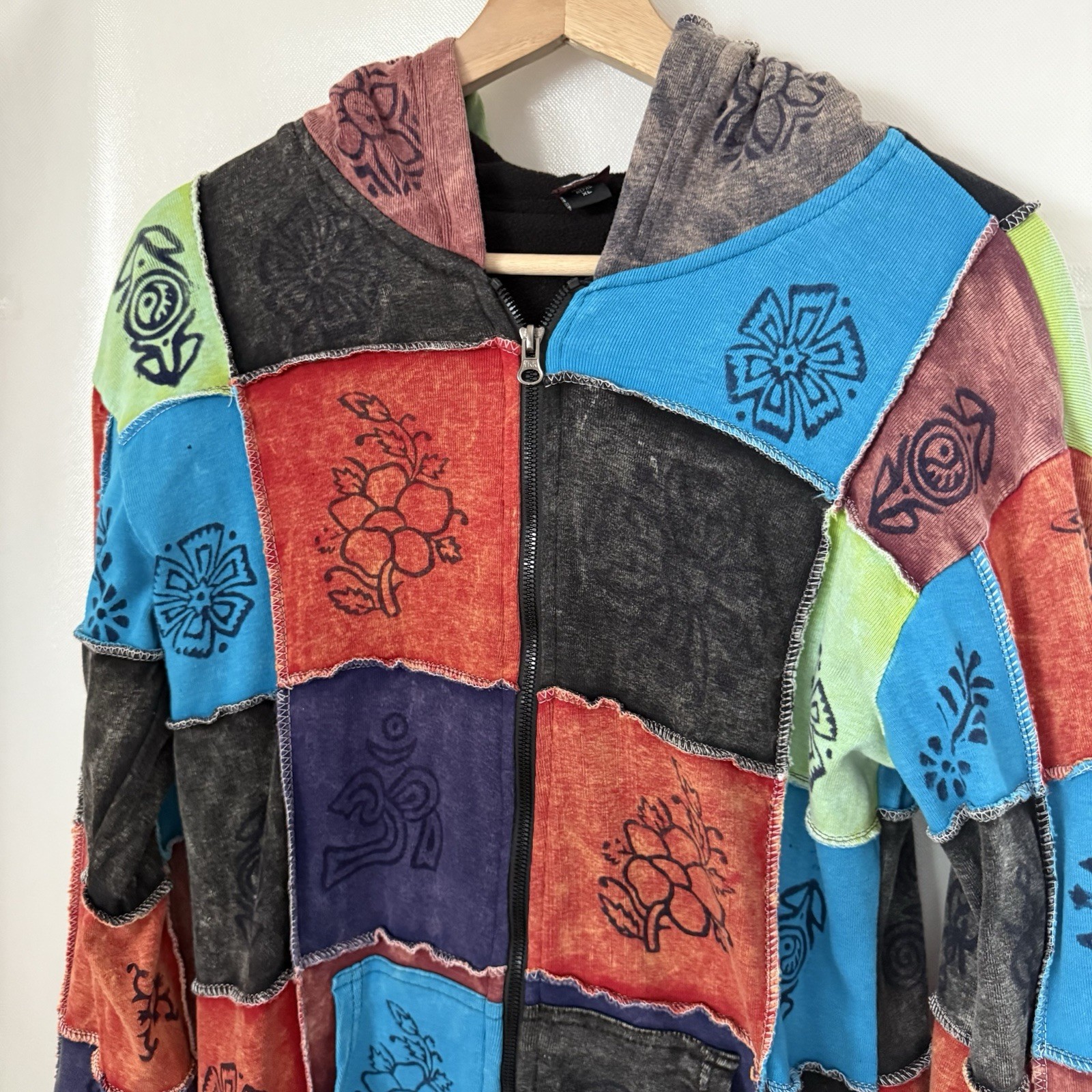 VTG Jacket Nepal Patchwork Duster Zip Hippie Indi… - image 5