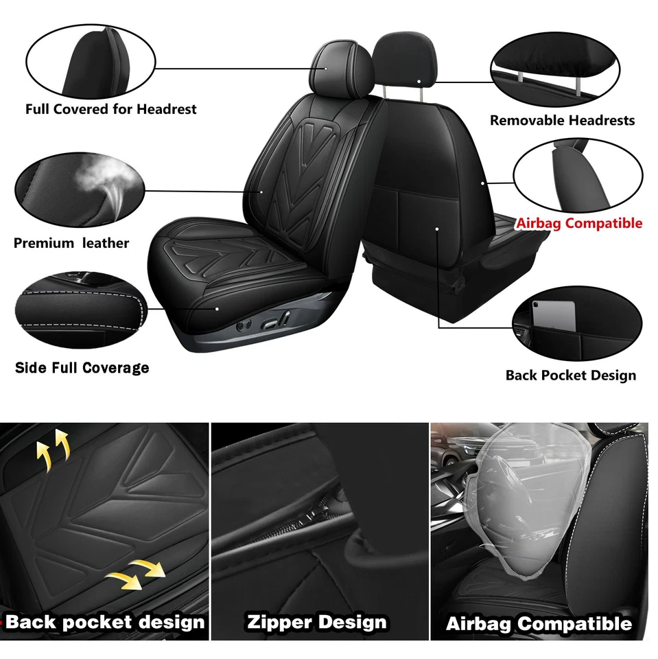 Car Seat Covers For Jeep,Waterproof PU Leather Seat Cushion Full Set (5 Seats） Foto 2 de 4