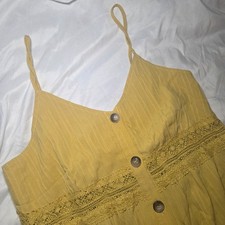 Shein Sz L 8/10 Button Sundress Crochet Yellow Lined CottageCore Cruise Whimsy