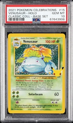 2021 POKEMON CELEBRATIONS CLASSIC COLLECTION #15 VENUSAUR-HOLO PSA 10