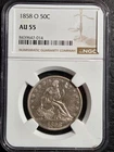 Beautiful 1858 O Seated Liberty Half Dollar NGC Graded AU 55
