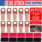 20PCS 1/0 AWG Gauge Copper Lugs W/ BLACK & RED Heat Shrink Ring Terminals Wire