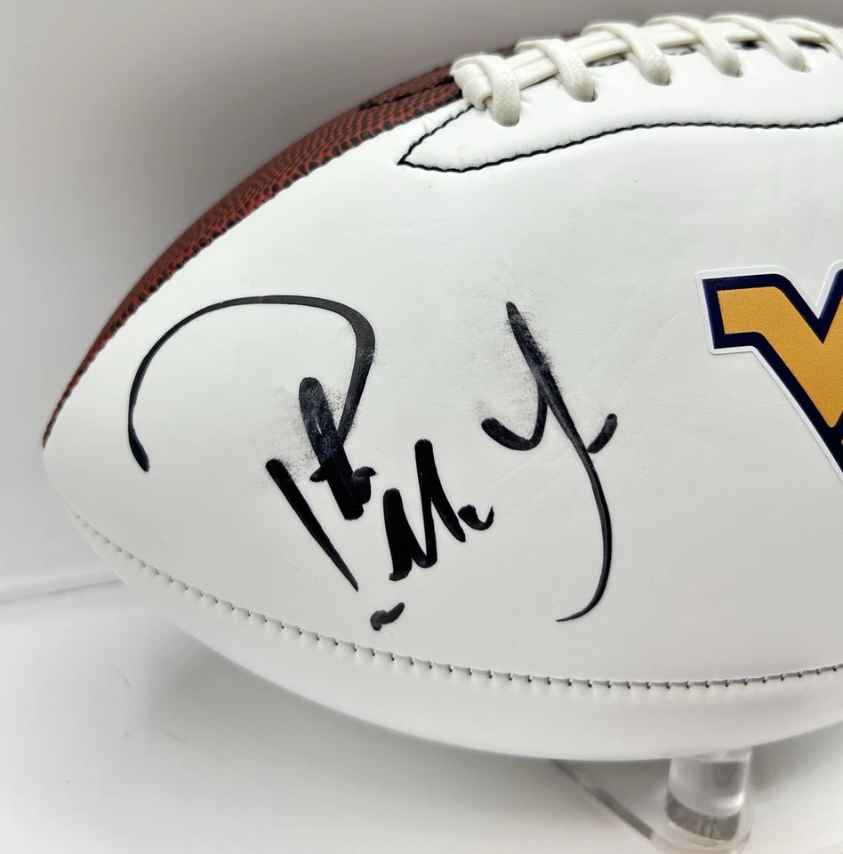 Pat McAfee Signed West Virginia Mountaineers White Panel Logo Football JSA COA - Image 2 of 3
