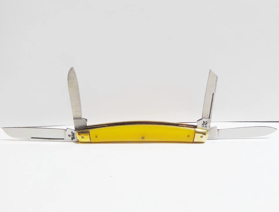 Navaja de bolsillo vintage KISSING CRANE ROBI CLASS 4 HOJAS 3 3/4” AMARILLA CONGRESS Foto 4 de 4