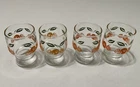 Vtg Set Of 4 Anchor Hocking Small Orange Juice Glasses w Oranges & Green Leaves
