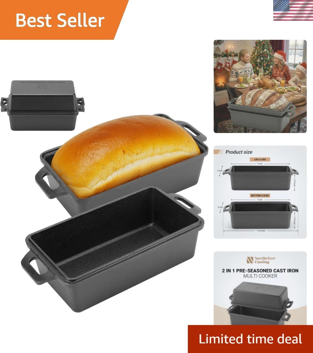 9×5 Inch Cast Iron Loaf Pan with Lid | Bread Baking Pan | Even Heat Distribut...
Opens in a new wind