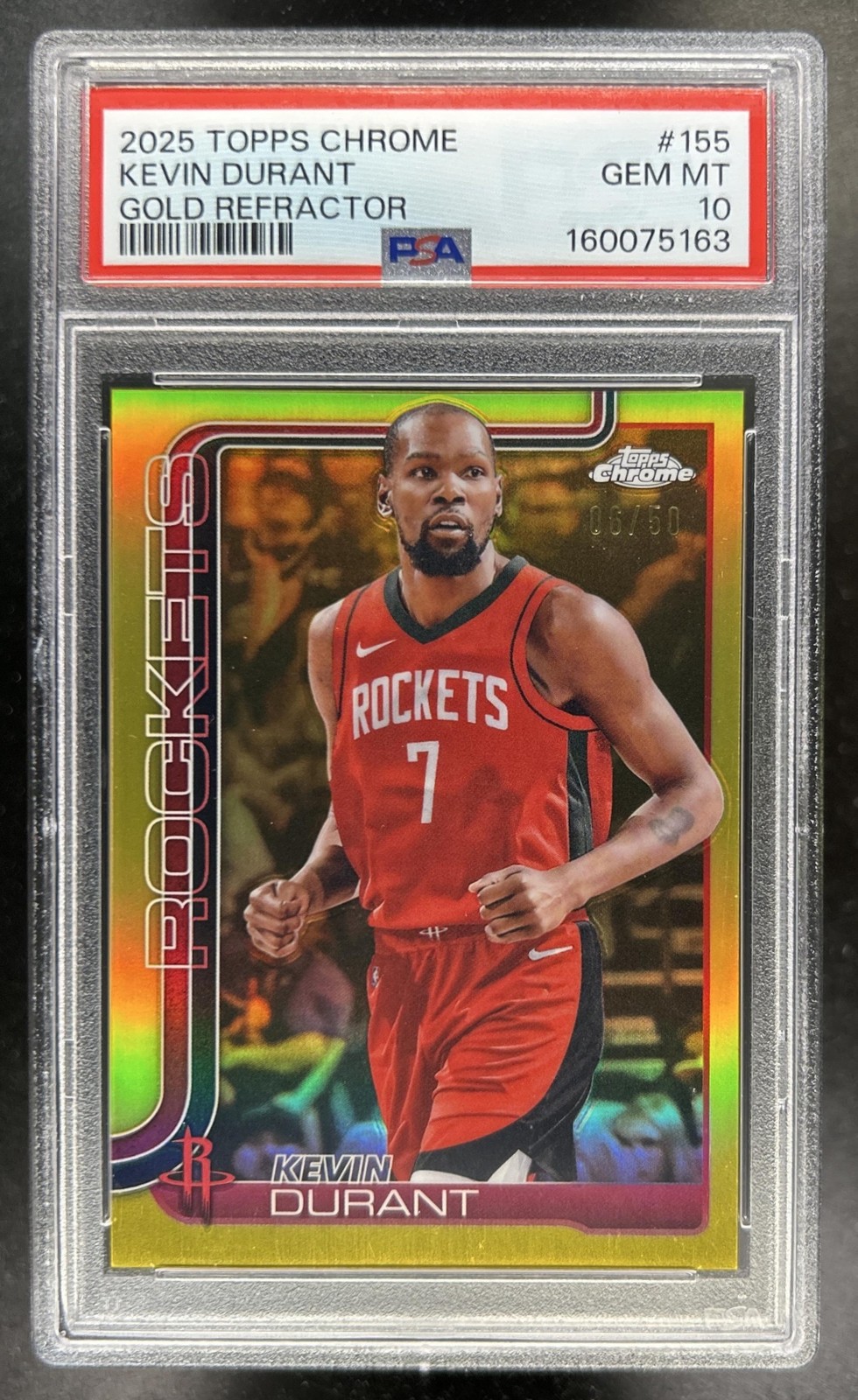 2025-26 Topps Chrome Kevin Durant Gold Refractor #/50 Rockets PSA 10 GEM MINT