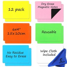 Dry Erase Magnets Set - 12 Pack 6x4 in Whiteboard Magnetic Notes Planning Pads