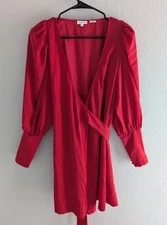 Rhode Frankie Wrap Dress Women's Size Small Red Puff Blouson-Sleeve Mini Dress