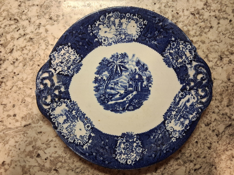 FRANZ ANTON MEHLEM -Flow Blue Malta- Germany ANTIQUE Cake Cabinet Plate stamped