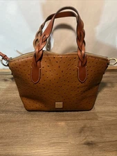 Dooney & Bourke Ostrich Celeste Satchel LT Taupe Shoulder Strap Embossed Leather