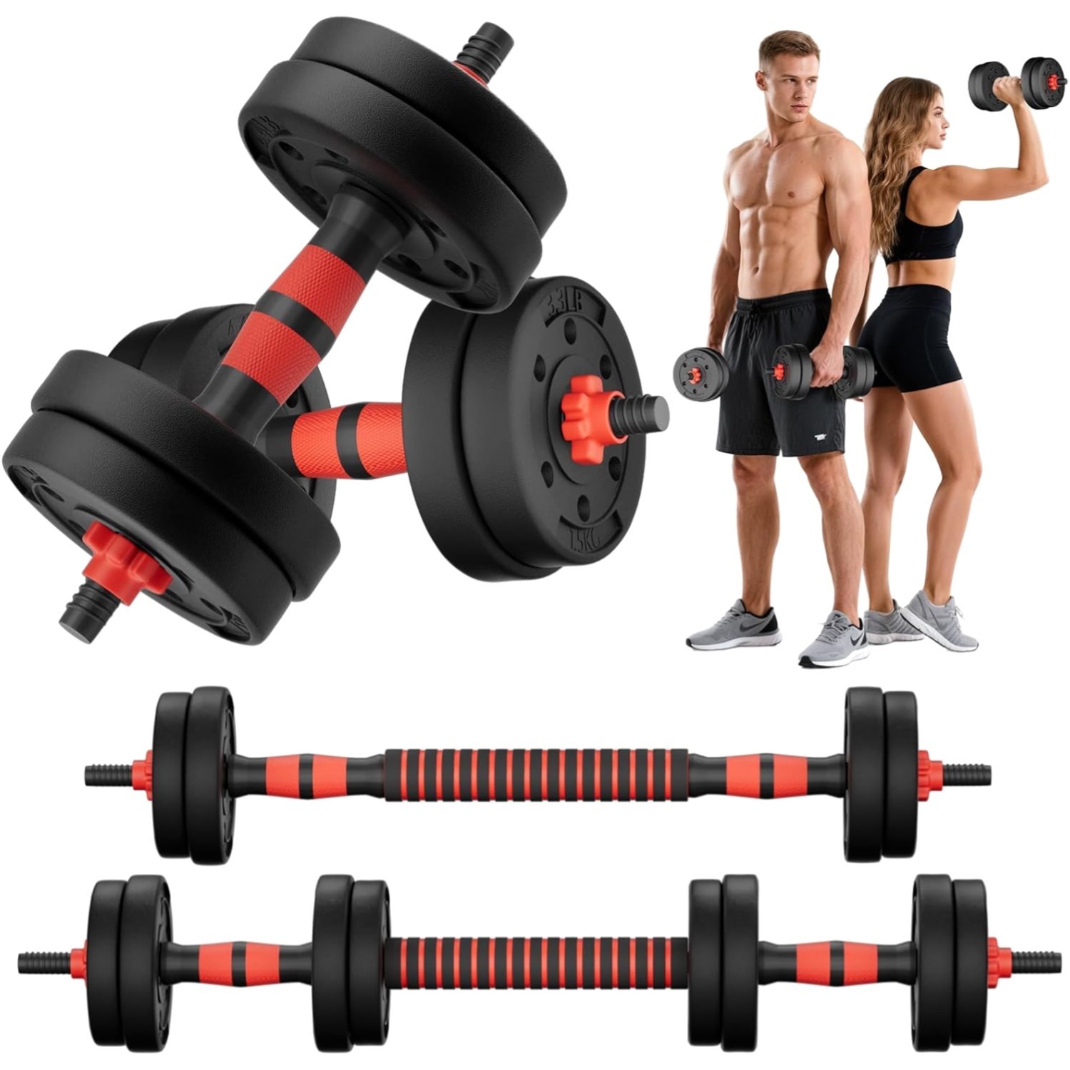 Mancuernas ajustables, kit de pesas 10kg, barra, gimnasio en casa, peso regul...