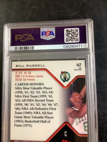 BILL RUSSELL 2004 Finest #147 Red Refractor PSA 9 POP 1 - None Higher - Celtics - Picture 6 of 11