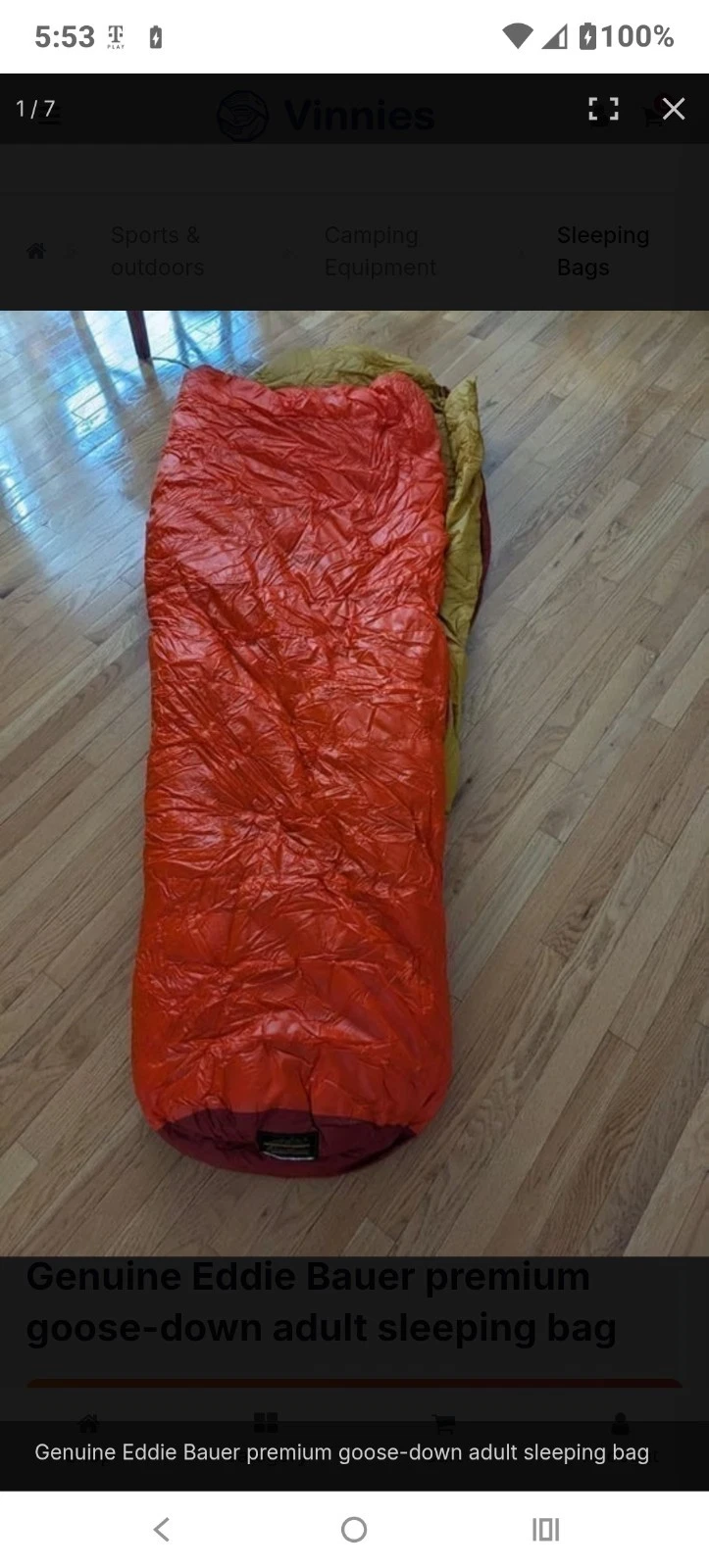 Eddie Bauer goose down sleeping bag With With Bag