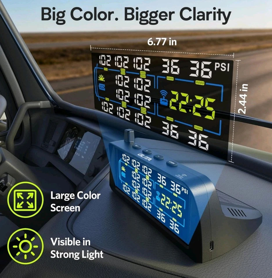 GUTA RV Tire Pressure Monitoring System, Solar Tire Pressure 7" Large Color LCD - Bild 2 von 4