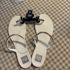 Dolce Vita Women's White /Gold Strappy Logo Flat Slip On Sandals US 8 New