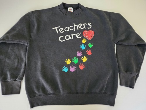 Vintage 90's Teachers Care Fruit Of The Loom Sweatshirt Blk Sz L Handprints